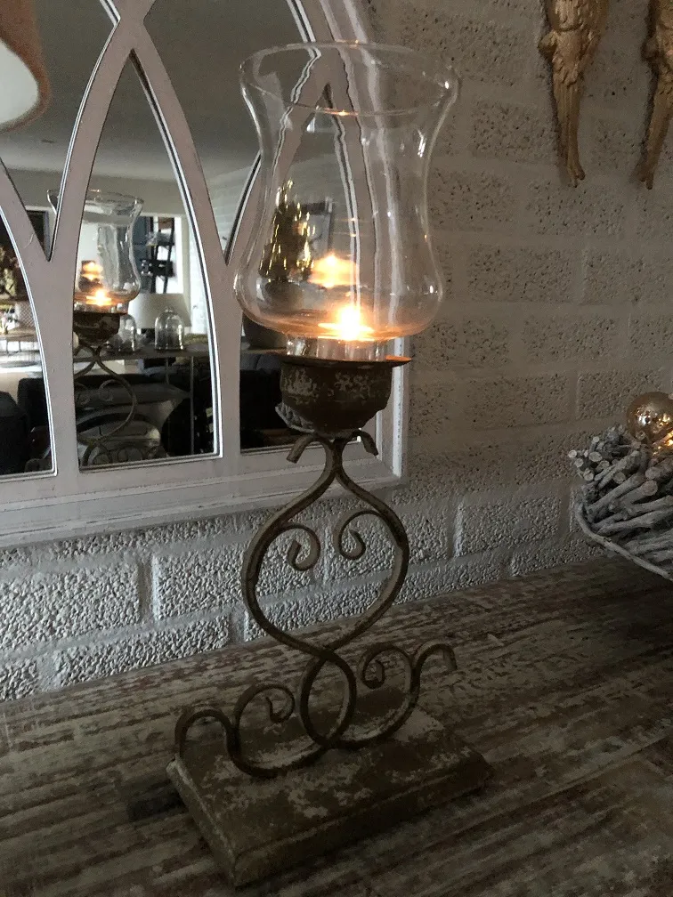 Kerzenständer, Windlicht, Metall-Glas, én - decoratie het - schöne in webshop voor dé om Schmiedeeisenarbeit houseandgarden.shop huis