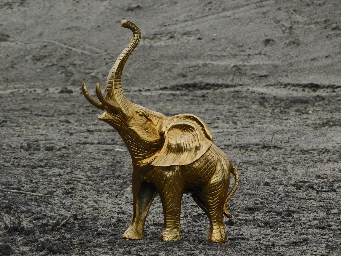 Elefant, Figur / Gold, Tierstatue Aluminiumstatue