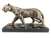 Sculpture Leopard, massief ijzer, brons look met marmeren plaat