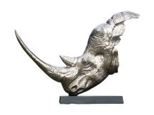 Sculptuur Rhino Head - Alu - met Zwarte voet - Neushoorn