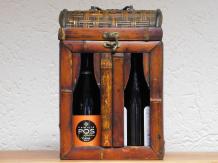 koloniaal houten kist voor 2 flessen wijn, rechtop, bamboe afwerking, zeer apart!