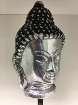 Buddha-Kopf auf Metallstativ, Aluminium