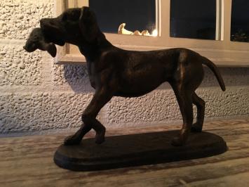 Jagdhund mit Beute in Bronze Metall Optik