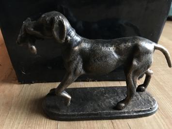 Jagdhund mit Beute in Bronze Metall Optik