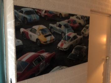 Wanddecoratie kunst op glas, Full color oldtimer & Porsche