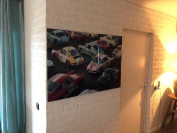 Wanddecoratie kunst op glas, Full color oldtimer & Porsche