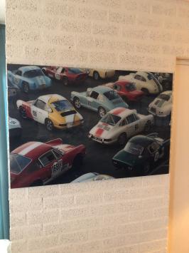 Wanddekoration Kunst auf Glas, Vollfarbe Oldtimer & Porsche