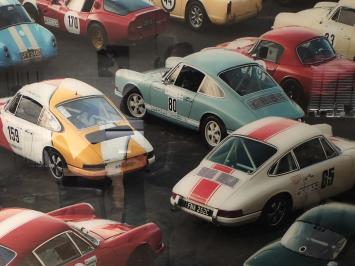 Wanddecoratie kunst op glas, Full color oldtimer & Porsche