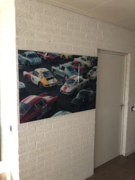 Wanddecoratie kunst op glas, Full color oldtimer & Porsche