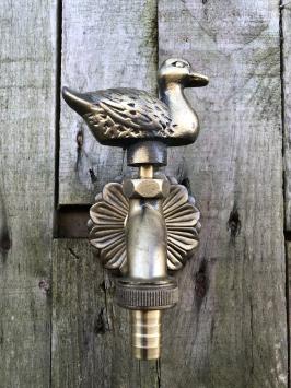 Wasserhahn mit Ente für Gartenbrunnen, Messing