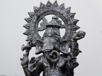 Ganesha Statue, groß, silbergrau mit schwarz, Polystone, exklusiv