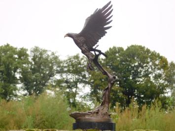 Bronzen beeld adelaar, 51 cm hoog, dierensculptuur op marmeren voet