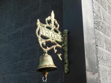 Wandglocke - Glocke Welcome, Gusseisen grau blau