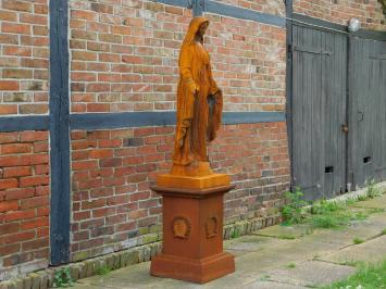 Marienstatue auf Sockel, 180 cm, Gusseisen, große Kirchenstatue