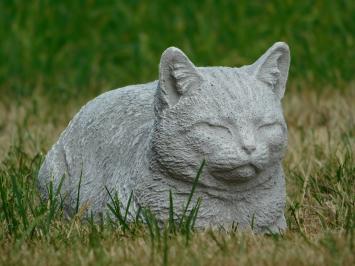 Statue einer liegenden Katze - ganz aus Stein - Gartenstatue