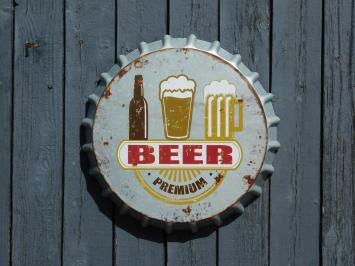 Bierdeckel, Bier Premium, Wanddekoration aus Metall, Wanddekoration