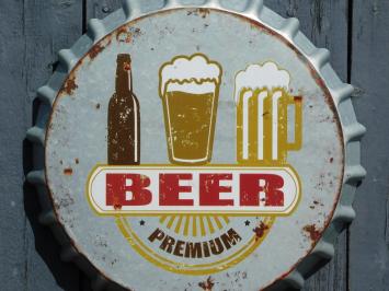 Bierdeckel, Bier Premium, Wanddekoration aus Metall, Wanddekoration