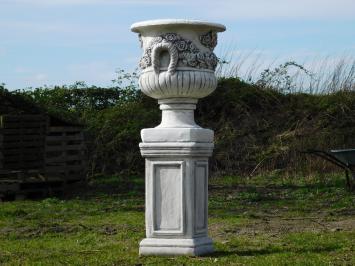 Blumentopf mit Rosen auf Sockel - 100 cm - Stein