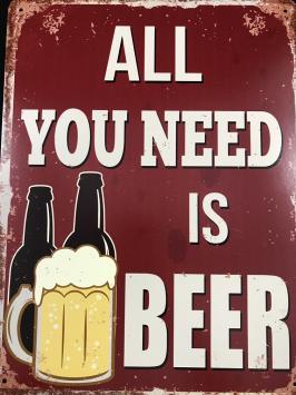 Bordje met de tekst: 'ALL YOU NEED IS BEER'