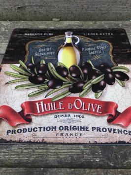 Metalen bordje met olijven, olijfolie: ''HUILE D'OLIVE''