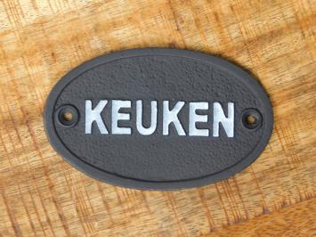 Bordje keuken, deurbord gietijzer, ovaal, zwart / wit