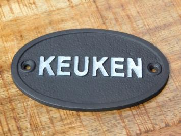 Schild Küche, Türschild Gusseisen, oval, schwarz / weiß