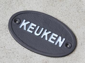 Schild Küche, Türschild Gusseisen, oval, schwarz / weiß