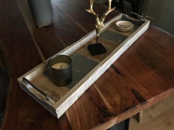 Tablett aus recyceltem Holz mit stabilen Metallgriffen