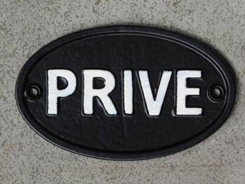 Schild prive, Türschild Gusseisen, oval, schwarz / weiß