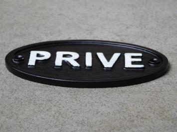 Schild prive, Türschild Gusseisen, oval, schwarz / weiß