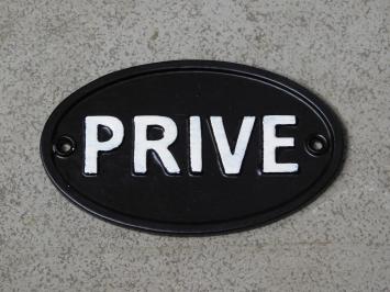 Schild prive, Türschild Gusseisen, oval, schwarz / weiß