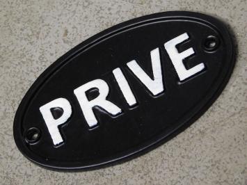 Schild prive, Türschild Gusseisen, oval, schwarz / weiß