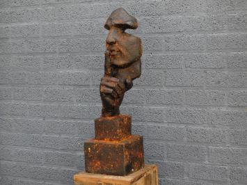 Exclusief beeld van 'de fluisteraar', polystein, sculptuur als decoratie