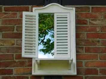 Grote houten spiegel, mooie decoratie voor binnen en buiten, old white