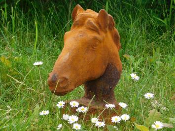 Paardenhoofd beeld, tuinbeeld paard, gietijzer, rustiek