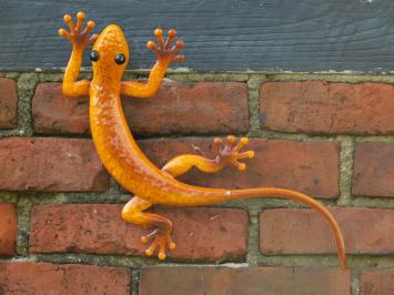 Gekko in kleur - handgeschilderd - metaal - wand deco