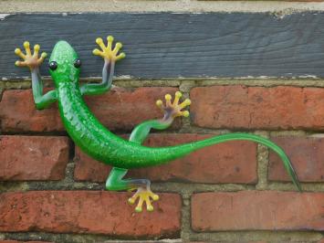 Gekko in kleur - handgeschilderd - metaal - wand deco