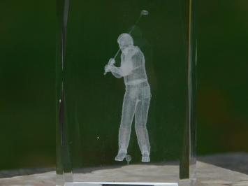 Statue eines Golfspielers, Golfstatue aus Glas, 3D, Marmorsockel