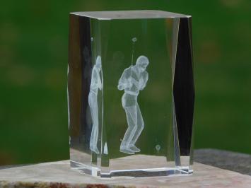 Beeld van een golfer, golfbeeld in glas, 3D, marmeren voet