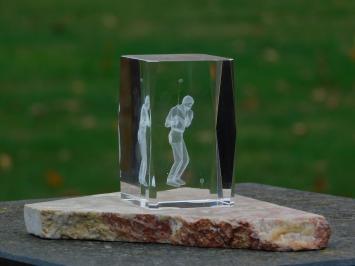 Statue eines Golfspielers, Golfstatue aus Glas, 3D, Marmorsockel