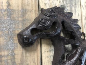 Wandornament abstracte afbeelding van een rennend paard, gietijzer bruin