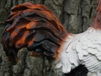 Gartenstatue Hahn, Tierstatue Garten, Skulptur in Farbe Hahn