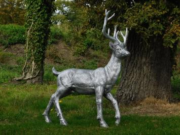 Statue Hirsch XL - silberfarbig - Polystone