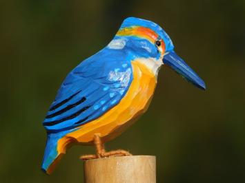 Handgefertigter Eisvogel, Voll in Farbe, Holz