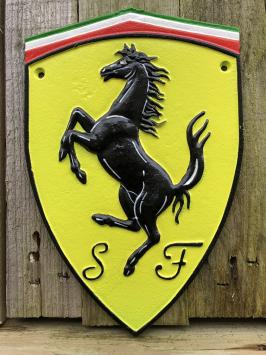 Gietijzeren Ferrari logo wandschild, embleem, garageplaat.