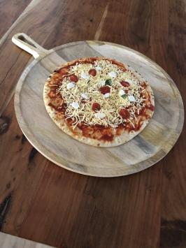 Pizza dienblad met handvat, rustiek dienblad, massief hout