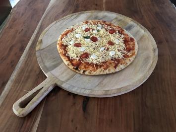 Pizza dienblad met handvat, rustiek dienblad, massief hout