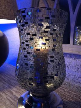 Vaas-windlicht, chimney moz chrystal, spiegelend disco effect