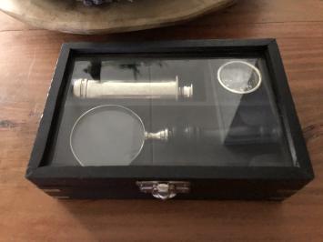 Gift set, kado set, verrekijker, vergrootglas en kompas