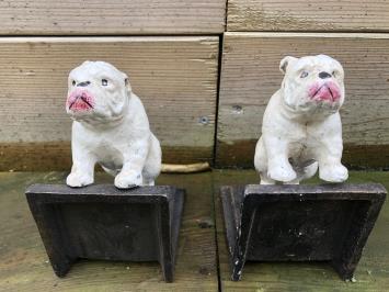 Buchhalter Set aus Gusseisen mit Bullterrier Hunden lackiert